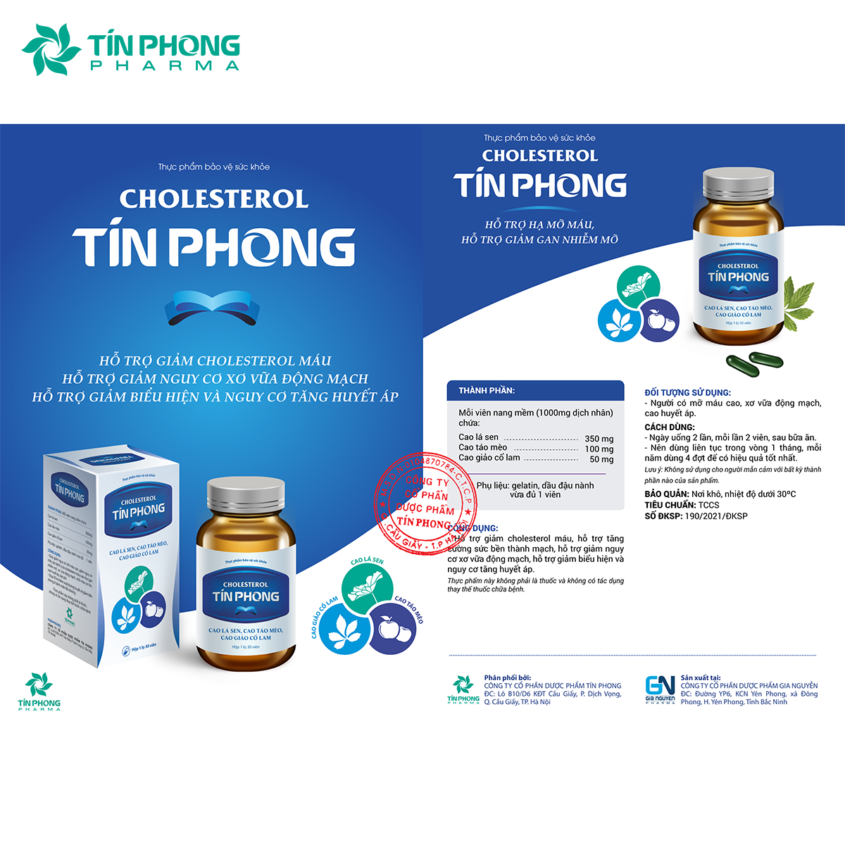 Thực phẩm bảo vệ sức khỏe Cholesterol Tín Phong - Công ty cổ phần Dược phẩm Tín  Phong.